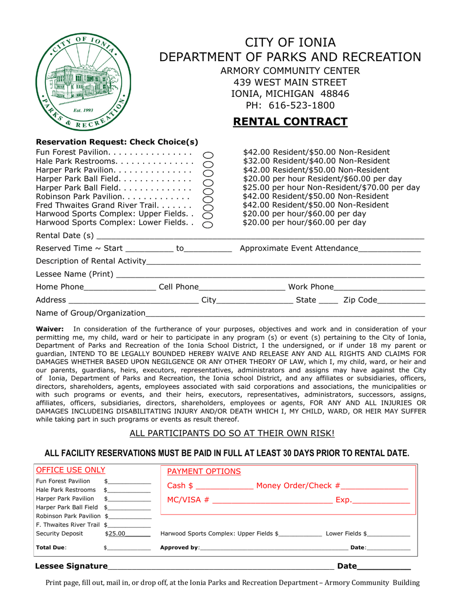 City of Ionia, Michigan Rental Contract Fill Out, Sign Online and