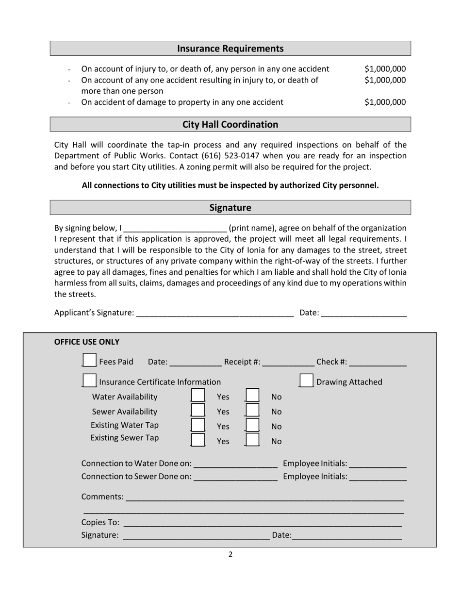 Public Infrastructure Permit Application - City of Ionia, Michigan, Page 2