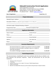 Document preview: Sidewalk Construction Permit Application - City of Ionia, Michigan