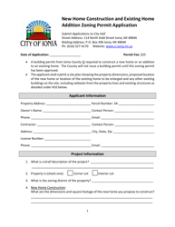 Document preview: New Home Construction and Existing Home Addition Zoning Permit Application - City of Ionia, Michigan