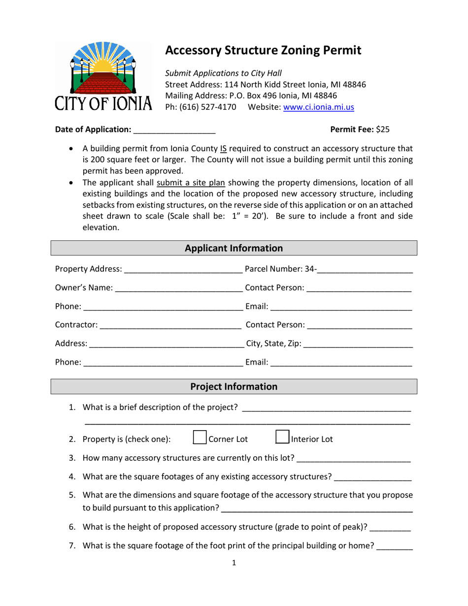 City of Ionia, Michigan Accessory Structure Zoning Permit Download