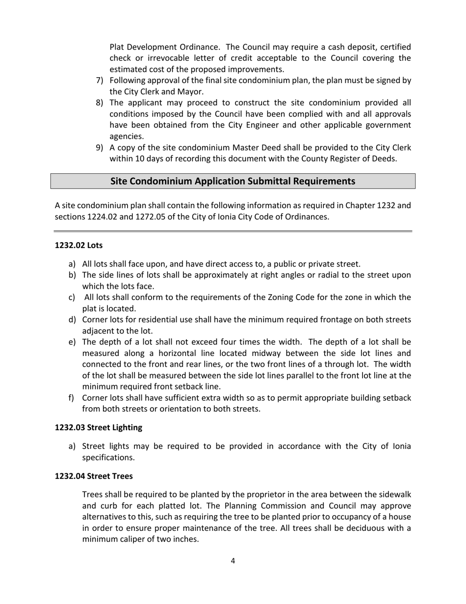 Site Condominium  Site Plan Review Application - City of Ionia, Michigan, Page 4