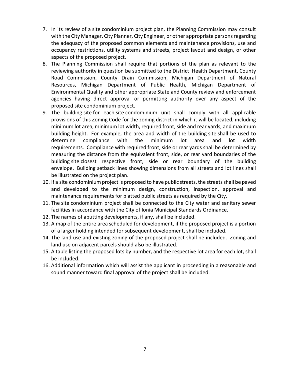 Site Condominium  Site Plan Review Application - City of Ionia, Michigan, Page 7