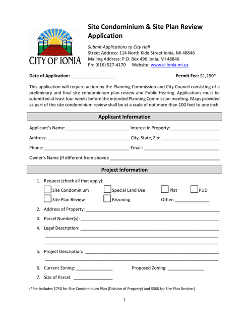 Site Condominium & Site Plan Review Application - City of Ionia, Michigan Download Pdf