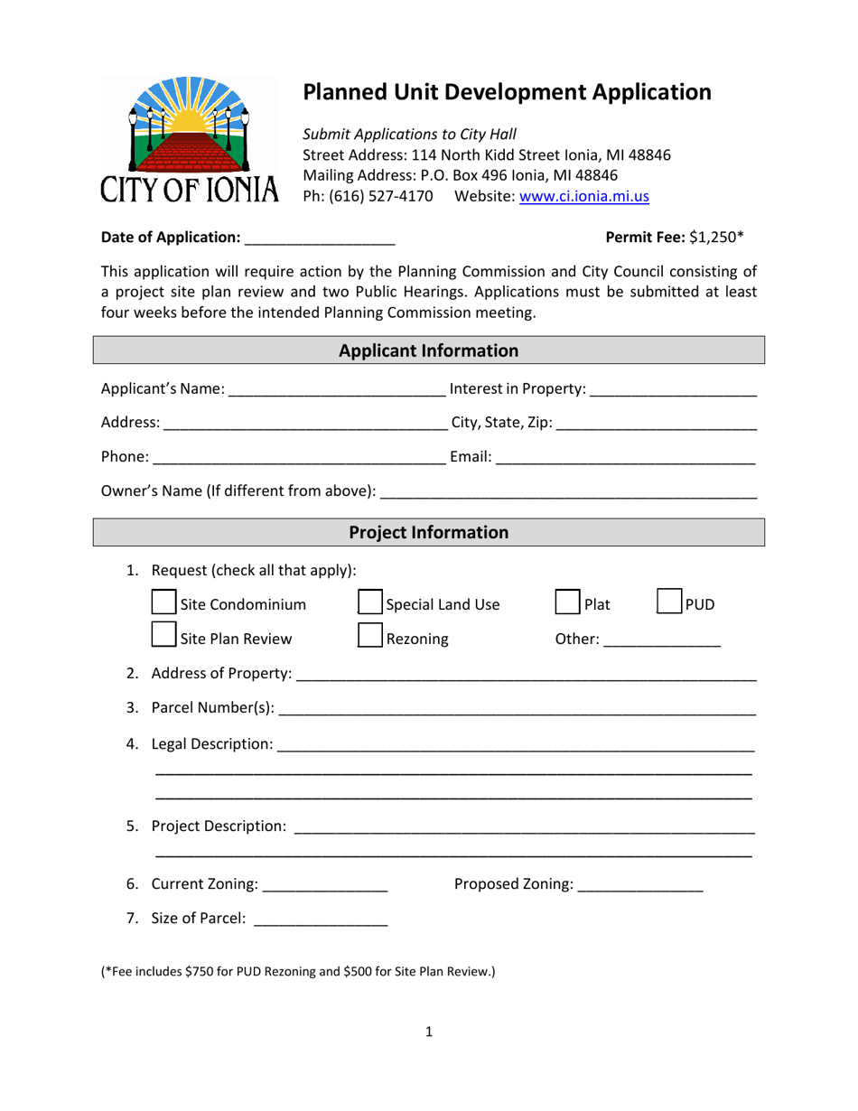 City of Ionia, Michigan Planned Unit Development Application Fill Out