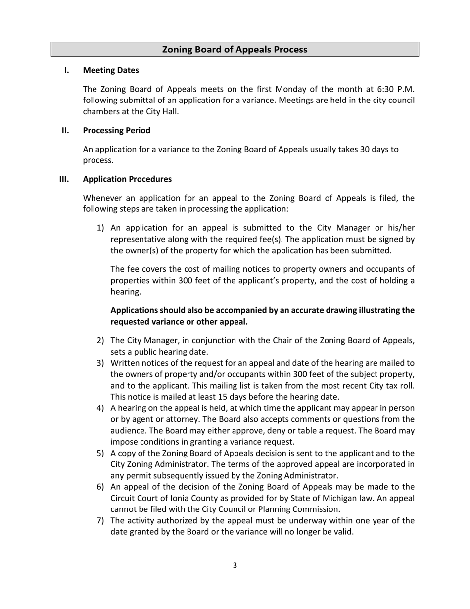Zoning Variance (Zba) Application - City of Ionia, Michigan, Page 3