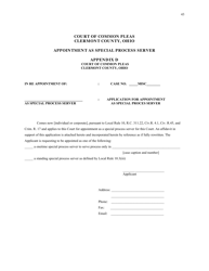 Document preview: Form 10.2 Appendix D Application for Appointment as Special Process Server - Clermont County, Ohio