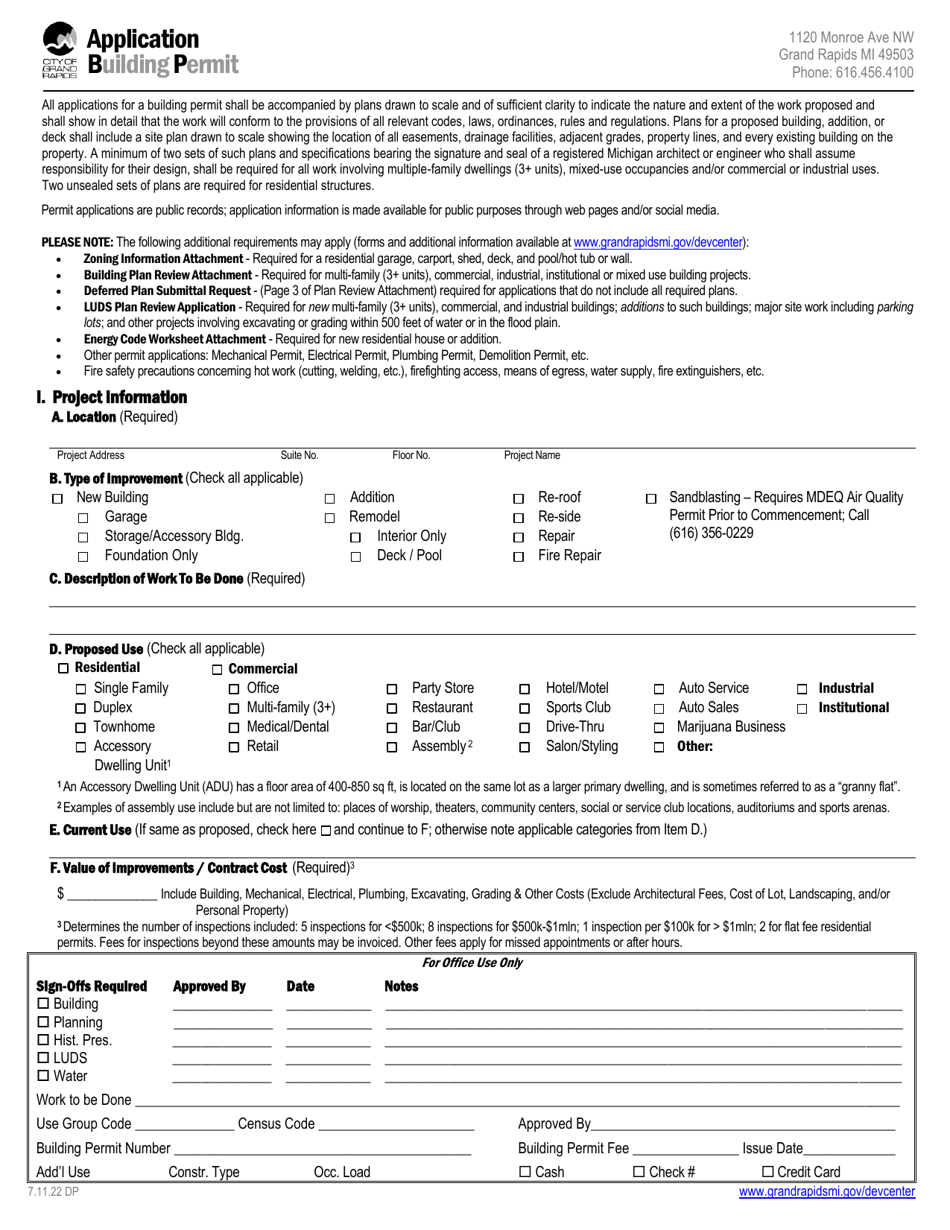 Building Permit Application - City of Grand Rapids, Michigan, Page 1
