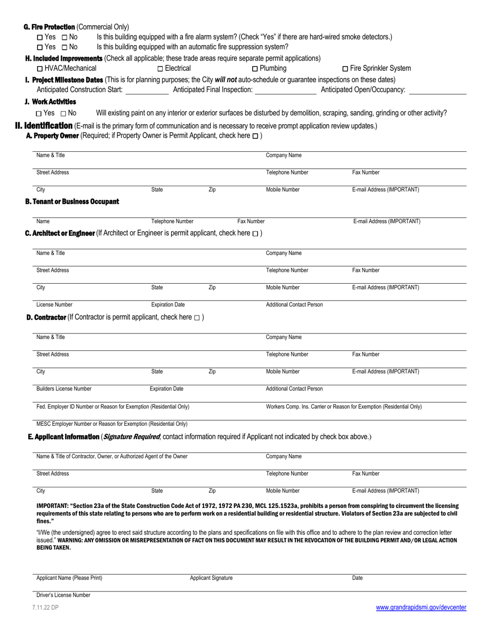 City of Grand Rapids, Michigan Building Permit Application - Fill Out ...