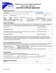 Document preview: Lead-Safe Certificate Application - Toledo-Lucas County, Ohio