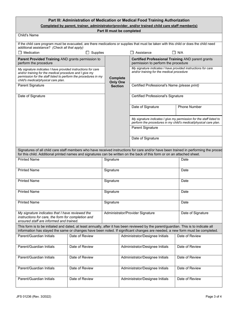 Form JFS01236 Child Medical / Physical Care Plan for Child Care - Ohio, Page 3