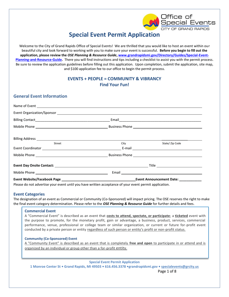 Special Event Permit Application - City of Grand Rapids, Michigan, Page 1
