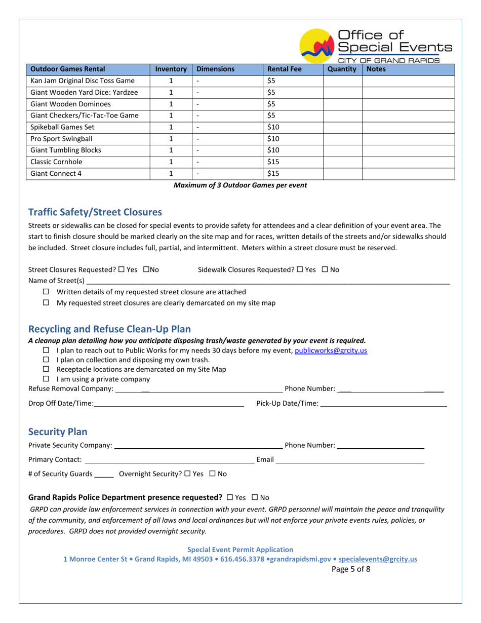 Special Event Permit Application - City of Grand Rapids, Michigan, Page 5