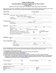 Document preview: Tenant/Landlord Agreement/Application for Water Service ("moving to") - Village of Spencerville, Ohio