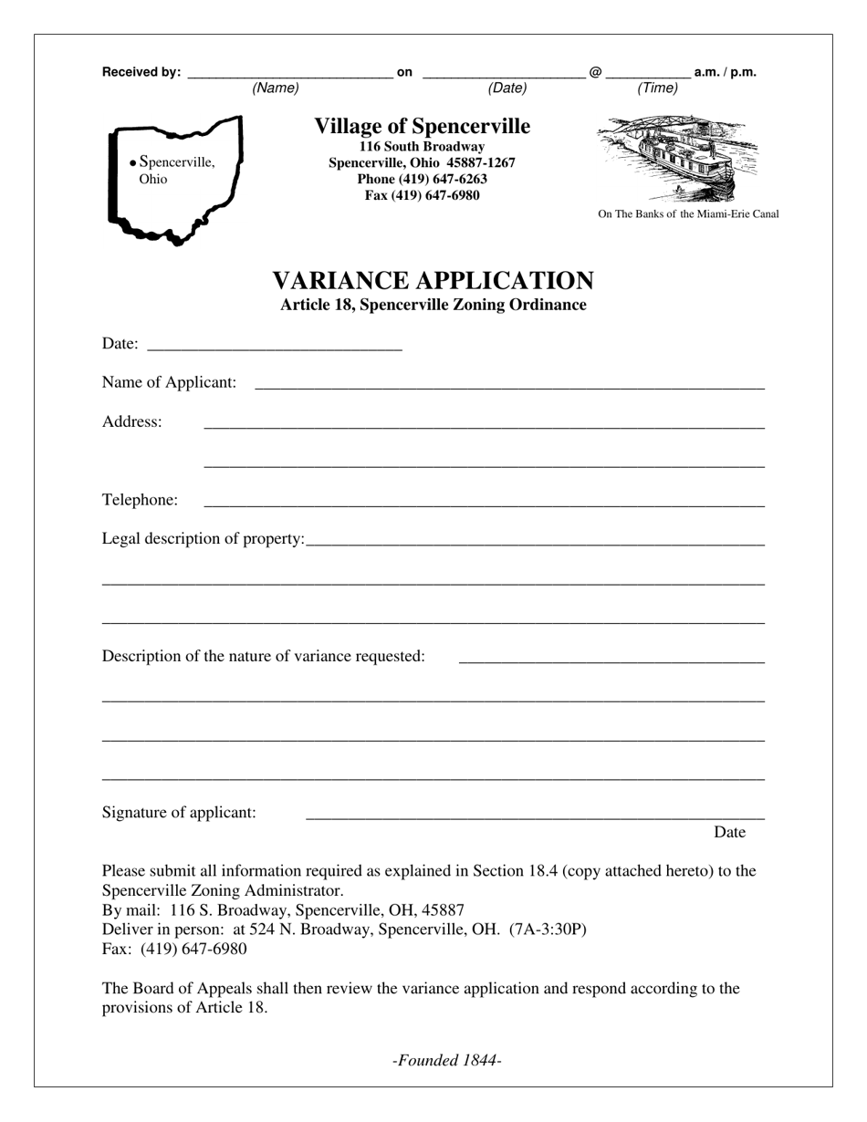 Variance Application - Village of Spencerville, Ohio, Page 1