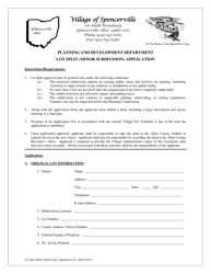 Document preview: Lot Split (Minor Subdivision) Application - Village of Spencerville, Ohio