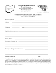 Document preview: Conditional Use Permit Application - Village of Spencerville, Ohio