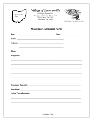 Document preview: Mosquito Complaint Form - Village of Spencerville, Ohio