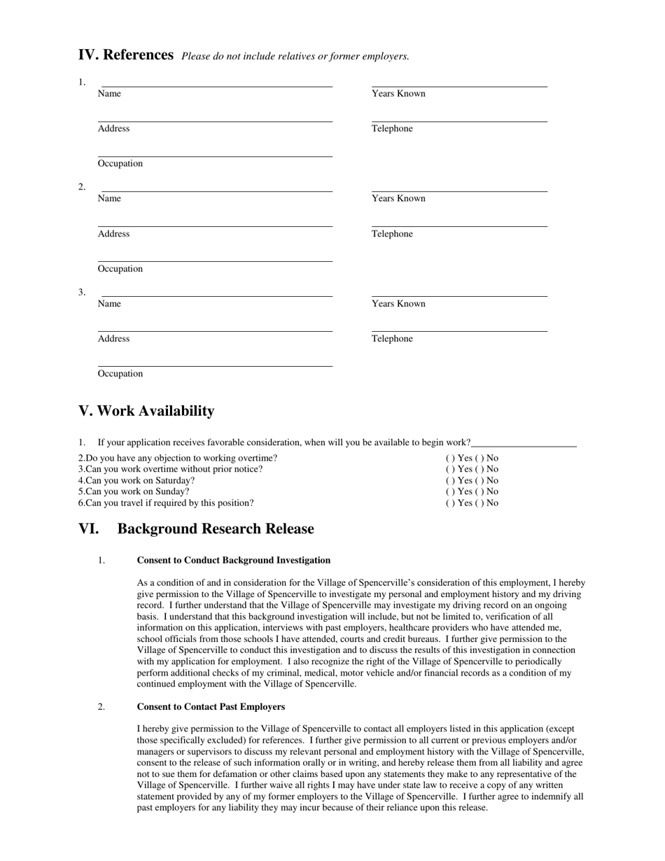 Application for Employment - Village of Spencerville, Ohio, Page 3