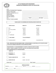 Document preview: Residential/Commercial Water Tap Application - City of Mission, Texas