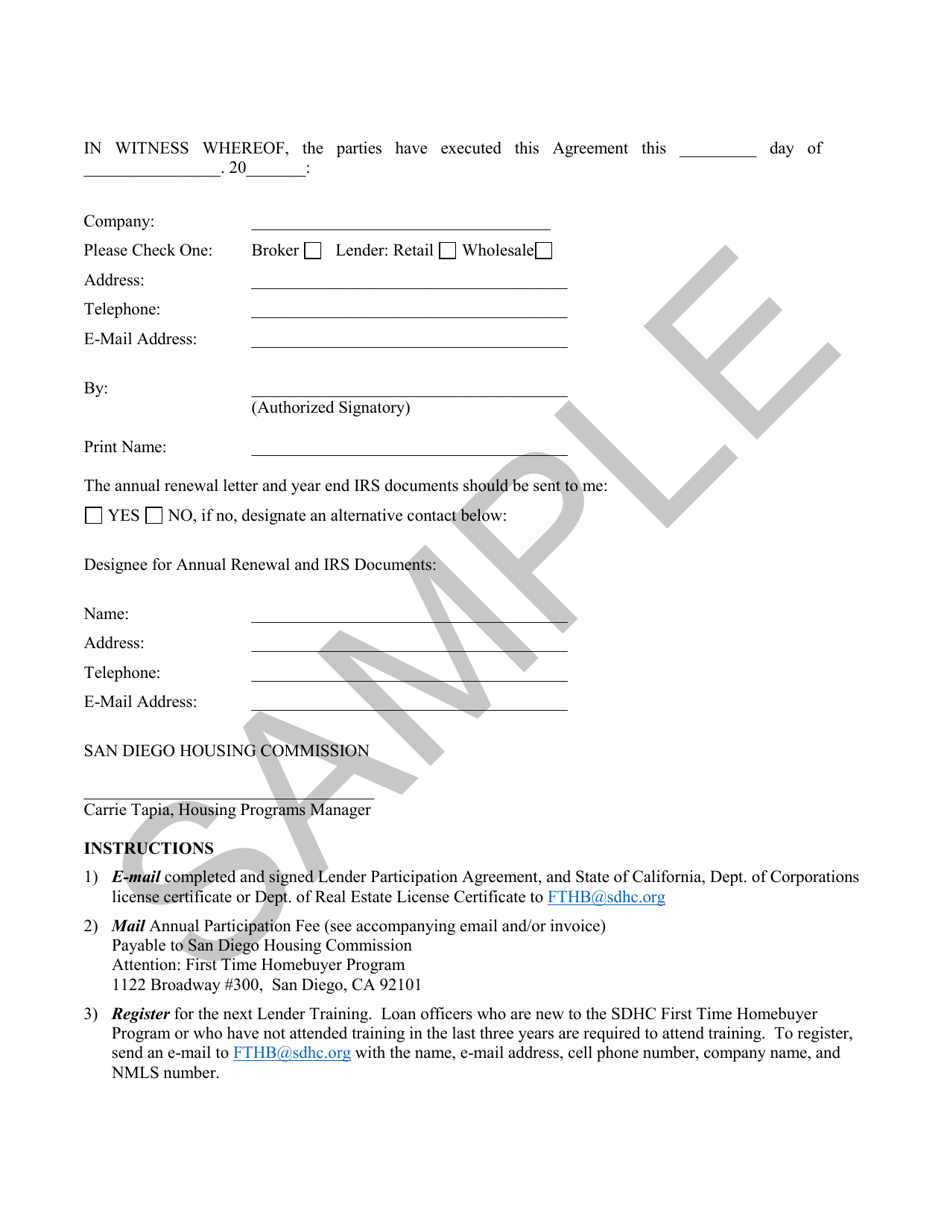 Lender Participation Agreement - Sample - City of San Diego, California, Page 6