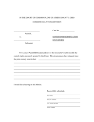 Document preview: Form 2B-PSMMC Motion for Modification of Custody - Athens County, Ohio