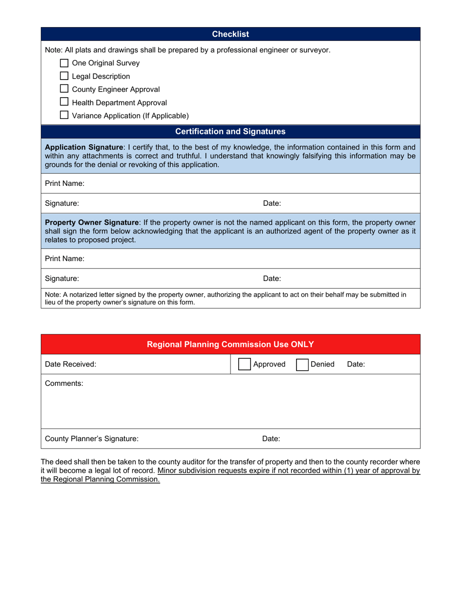 Application for a Minor Subdivision (Lot Split) - Athens County, Ohio, Page 3