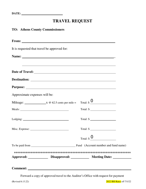 Travel Request - Athens County, Ohio Download Pdf