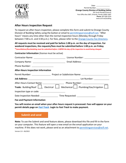 After Hours Inspection Request - Orange County, Florida Download Pdf