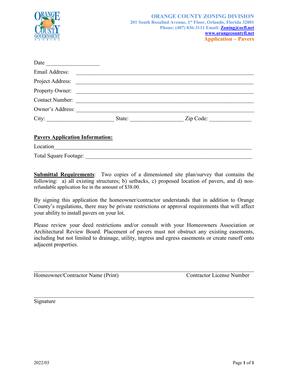 Application - Pavers - Orange County, Florida, Page 1