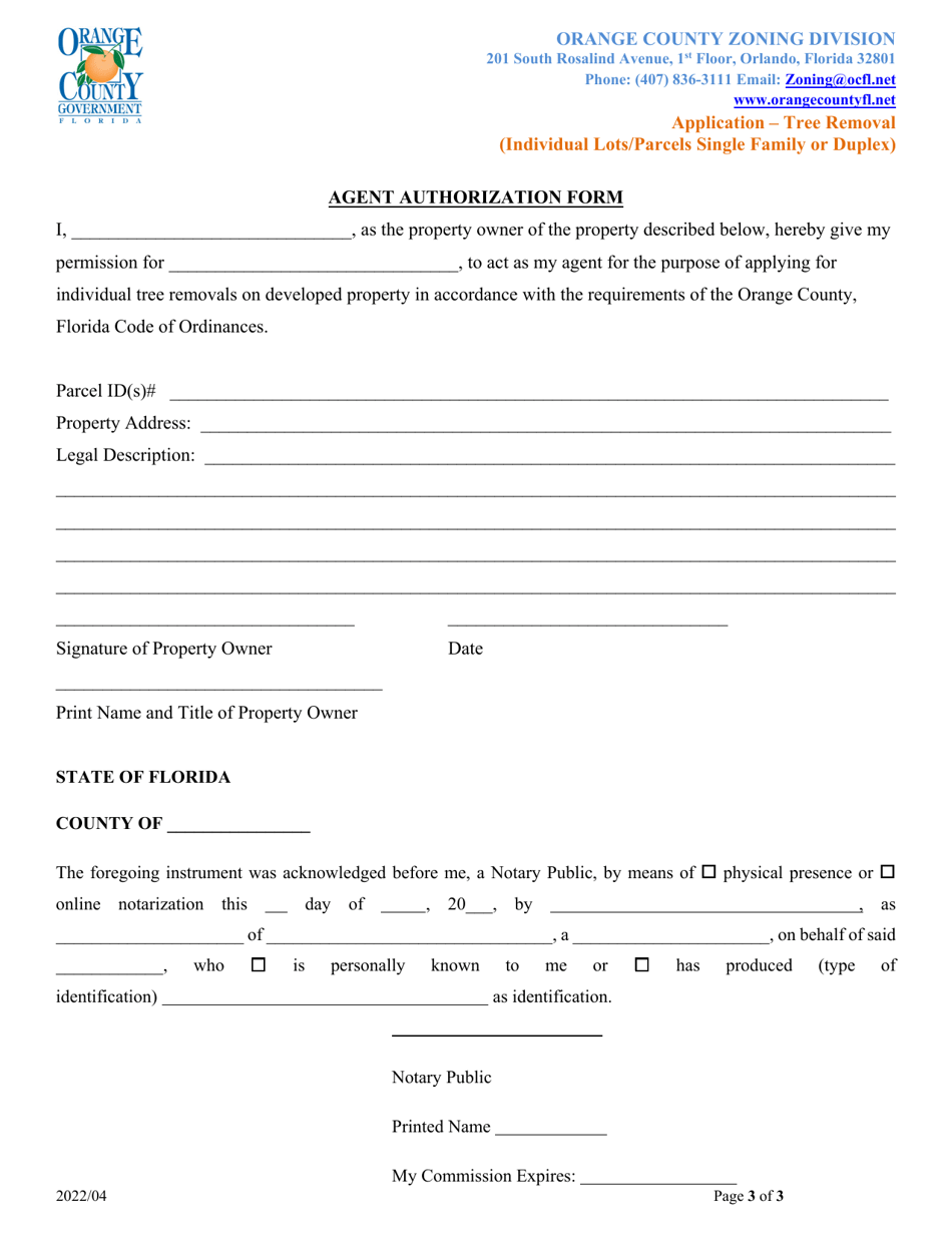 Application - Tree Removal (Individual Lots / Parcels Single Family or Duplex) - Orange County, Florida, Page 3