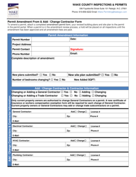 Document preview: Permit Amendment From & Add/Change Contractor Form - Wake County, North Carolina
