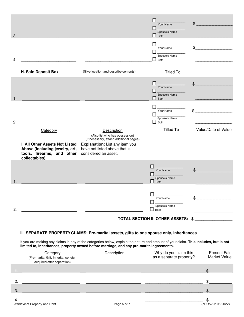 Form eDR5222 Affidavit of Property and Debt - Franklin County, Ohio, Page 5