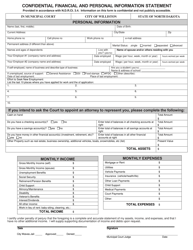 Document preview: Confidential Financial and Personal Information Statement - City of Williston, North Dakota
