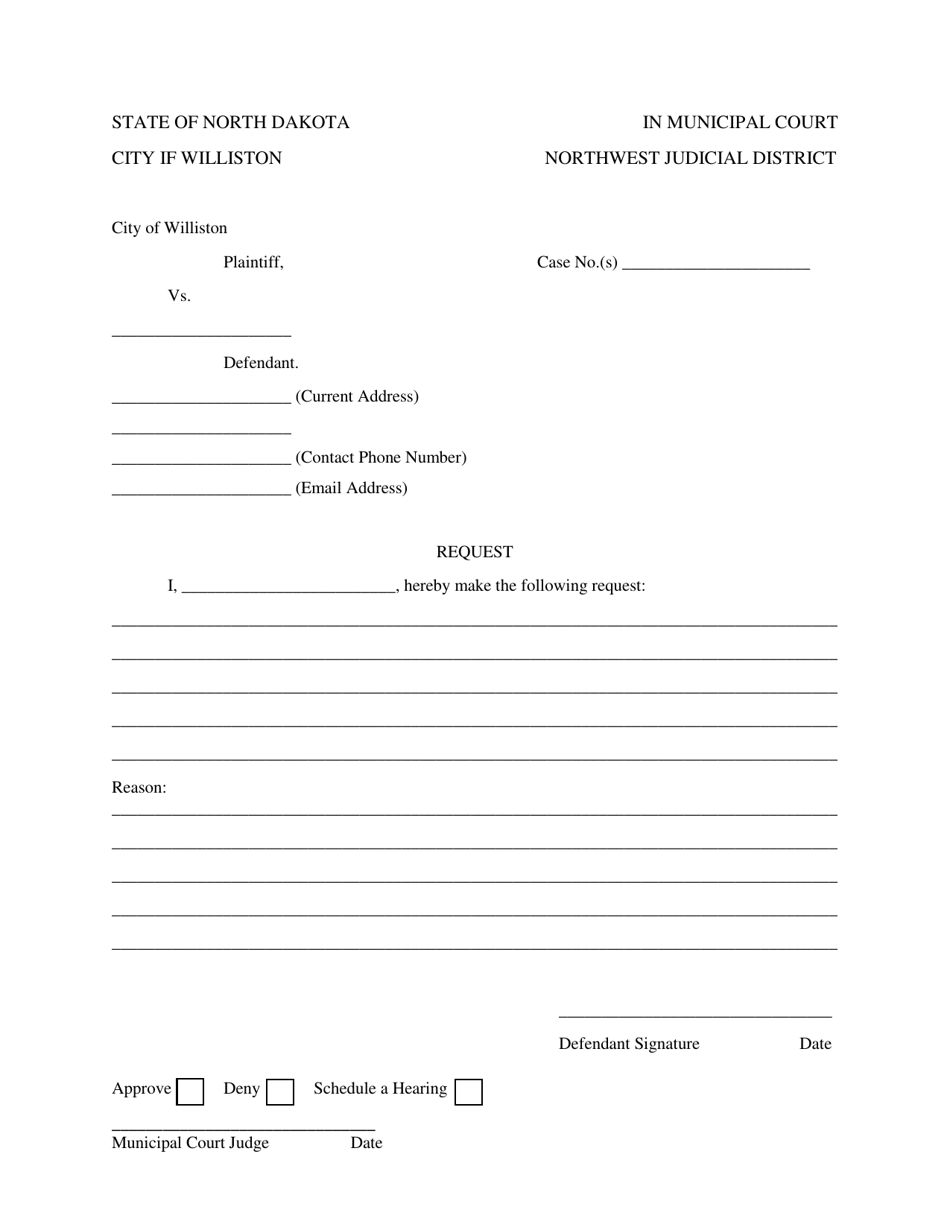 City of Williston, North Dakota Request Form Download Printable PDF ...