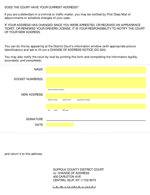 Form DC-324 Change of Address Notice - Suffolk County, New York
