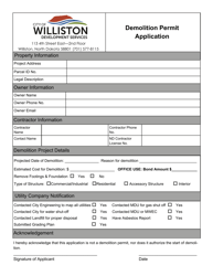 Document preview: Demolition Permit Application - City of Williston, North Dakota