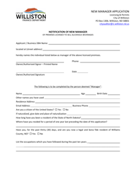 Document preview: New Manager Application - City of Williston, North Dakota