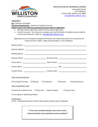 Application for Business License - Arborist - City of Williston, North Dakota