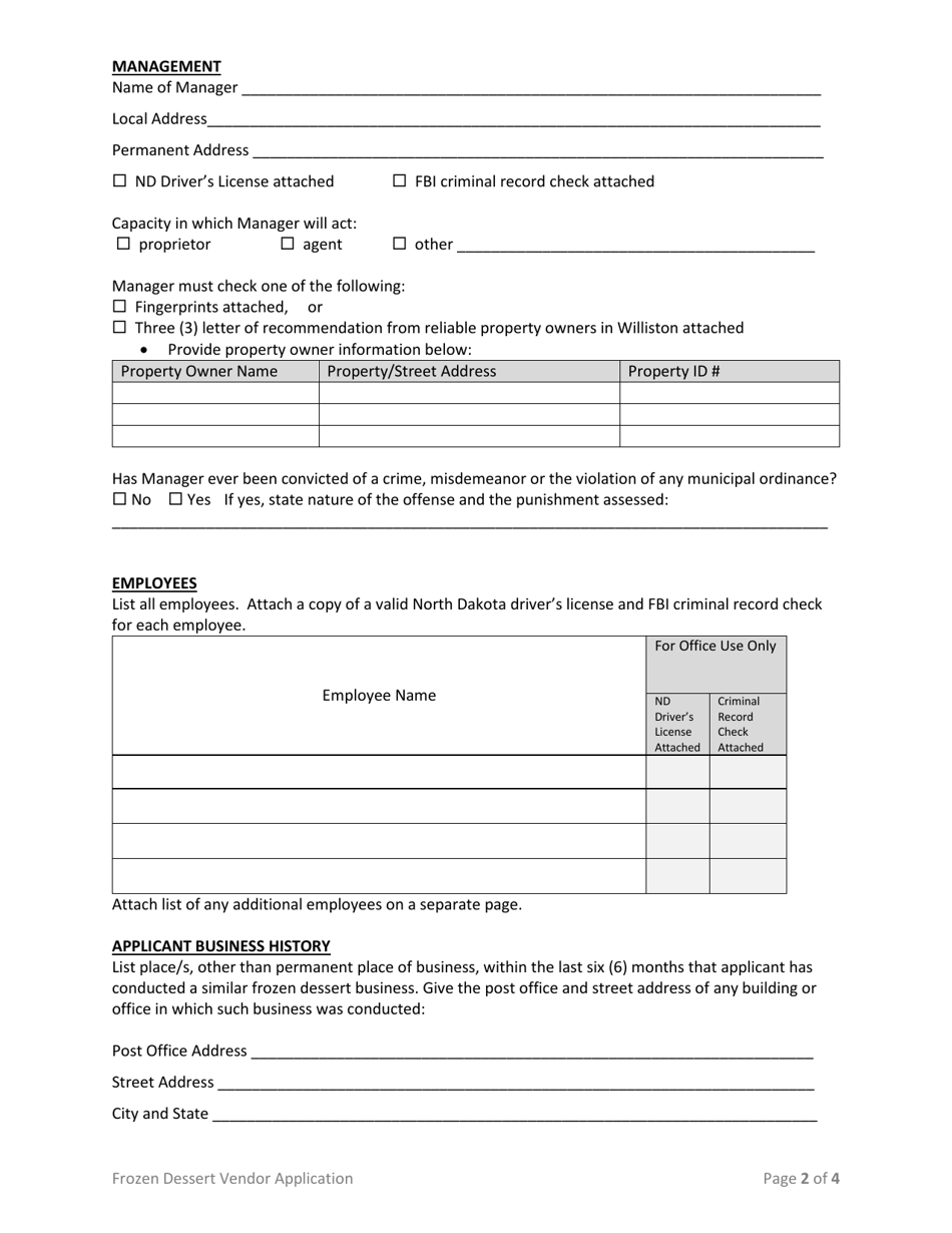 City of Williston North Dakota Application for Business License City of Williston North Dakota Application for Business License