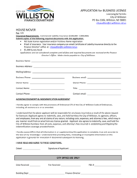 Document preview: Application for Business License - House Mover - City of Williston, North Dakota