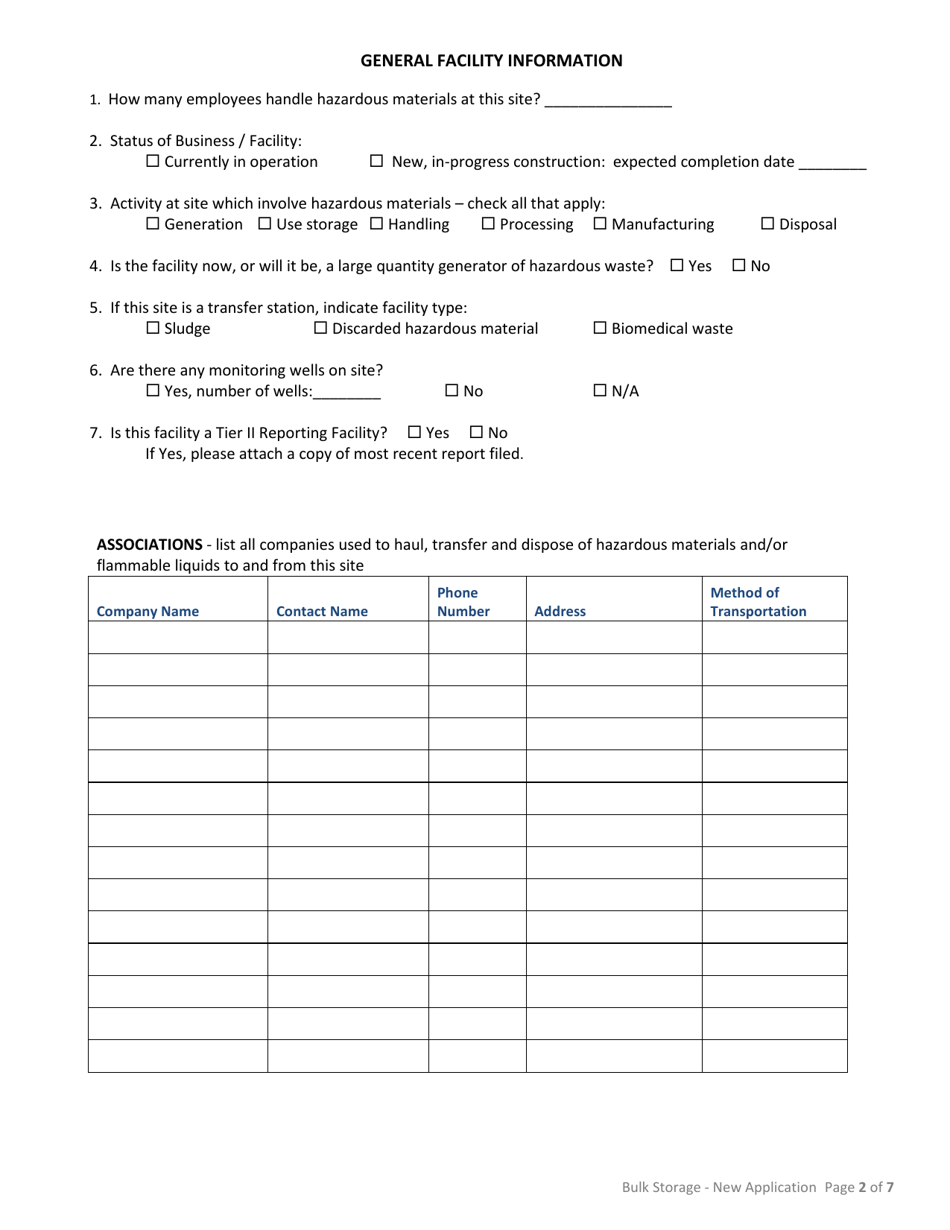 Application for Business License - Bulk Storage  Handling of Flammable Liquids  Hazardous Materials - City of Williston, North Dakota, Page 2