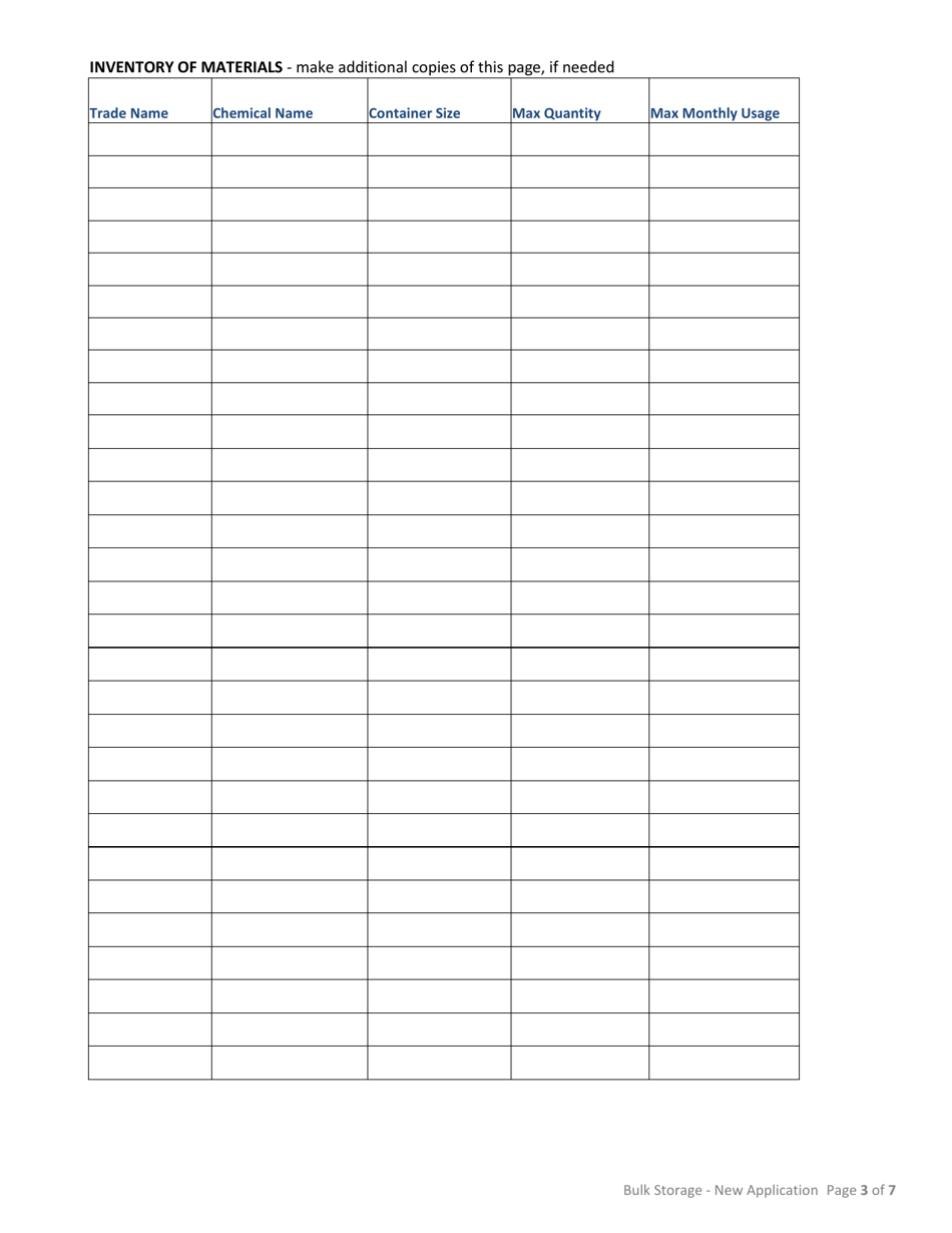 Application for Business License - Bulk Storage  Handling of Flammable Liquids  Hazardous Materials - City of Williston, North Dakota, Page 3