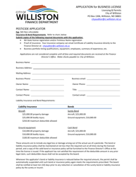 Document preview: Application for Business License - Pesticide Applicator - City of Williston, North Dakota