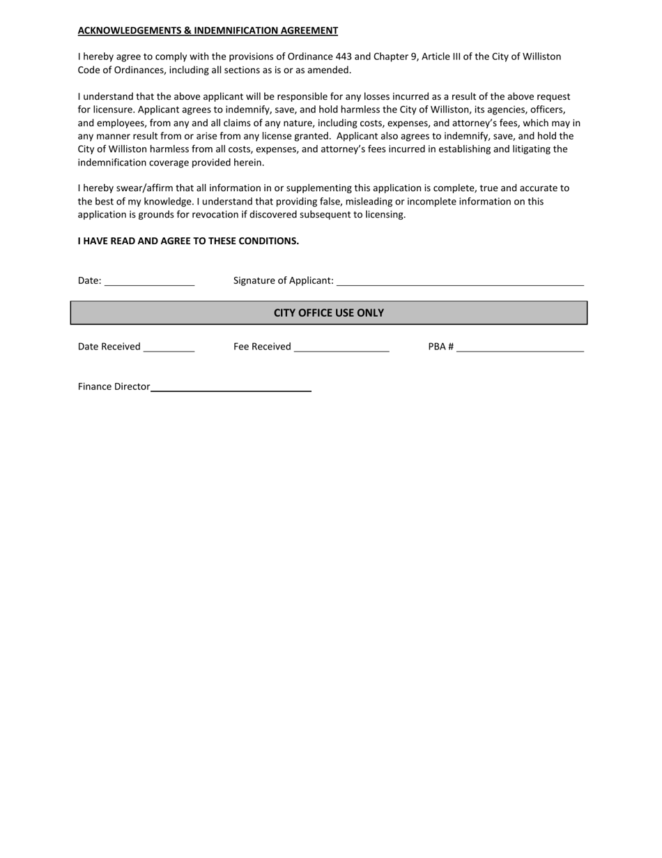 Application for Business License - Pesticide Applicator - City of Williston, North Dakota, Page 2