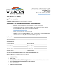 Document preview: Application for Hauling Waste - City of Williston, North Dakota