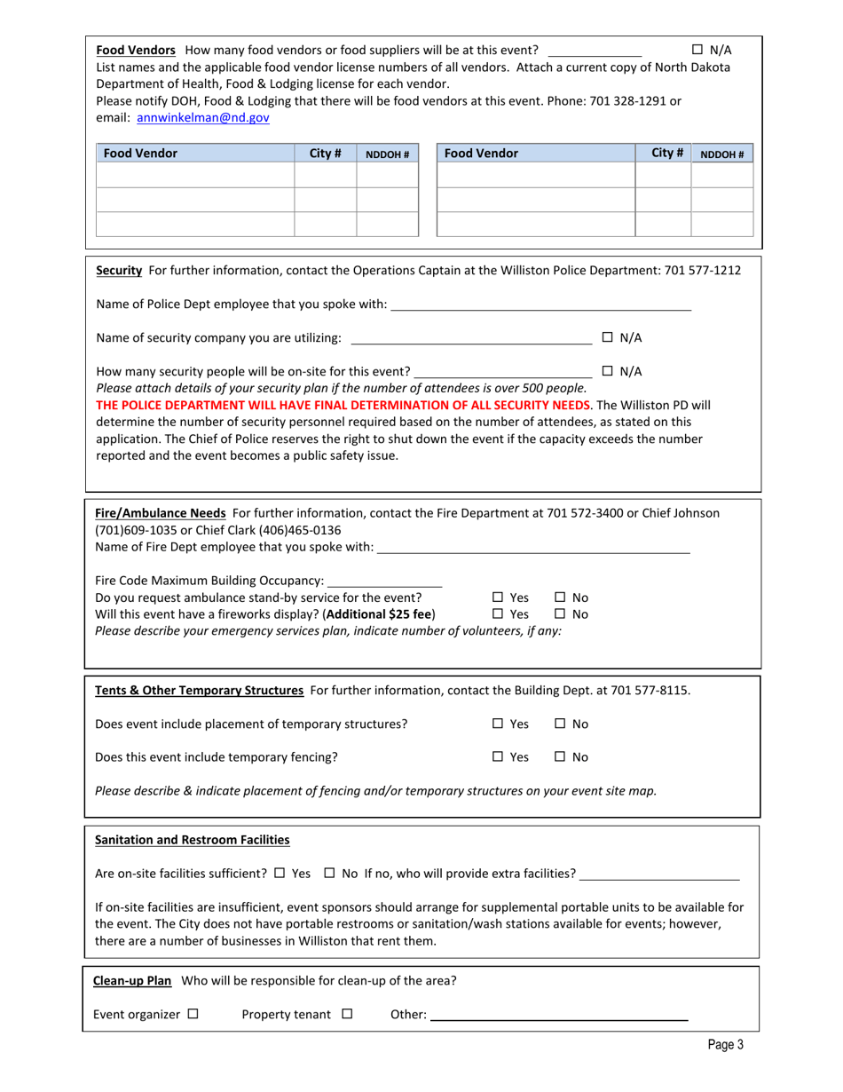 Application for Special Event Permit - City of Williston, North Dakota, Page 3