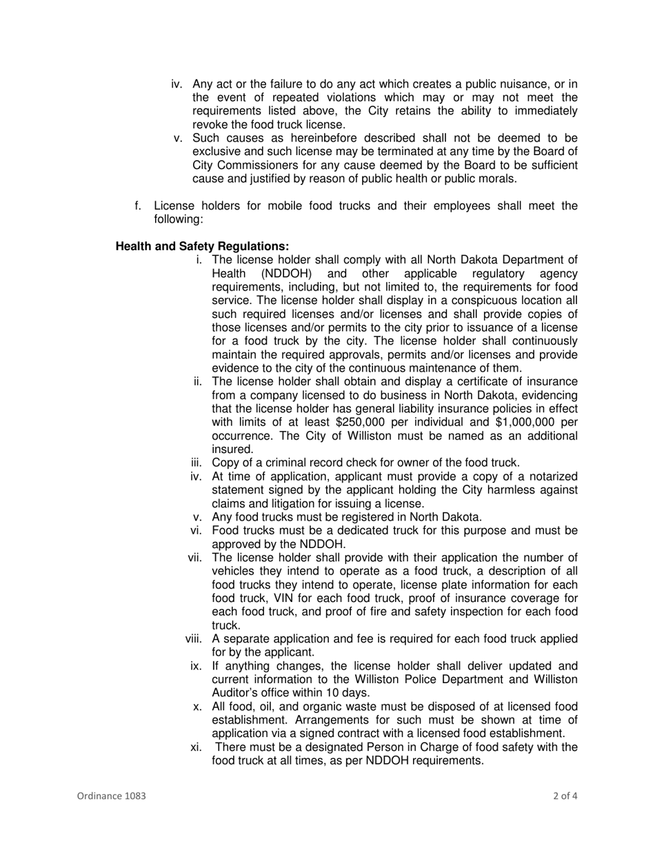 Application for Business License - Mobile Food Unit - City of Williston, North Dakota, Page 11