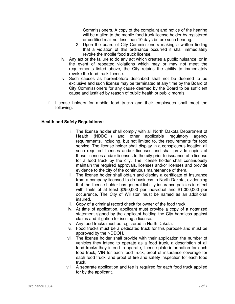 Application for Business License - Mobile Food Unit - City of Williston, North Dakota, Page 15