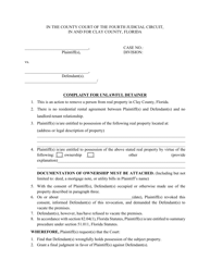 Document preview: Complaint for Unlawful Detainer - Clay County, Florida